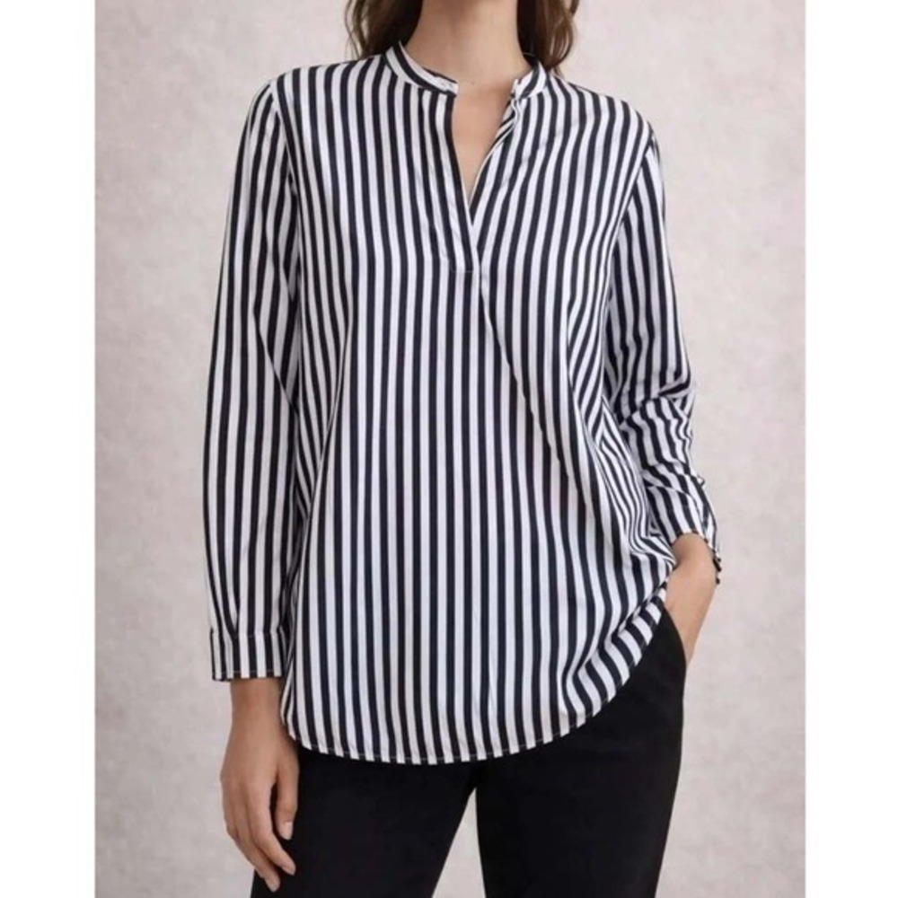 Everlane Striped Cotton Poplin Tunic Shirt 8 Black White 90s Librarian Chic Top